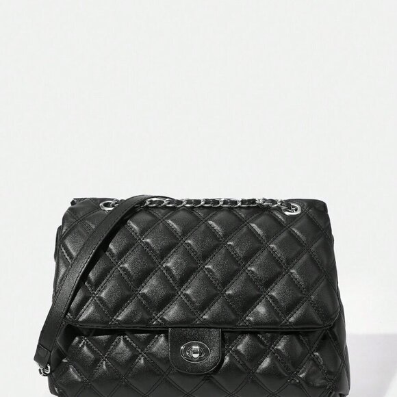 Black Elegant Women's Large Capacity Rhombic Pattern Crossbody Bag - Picture 10 of 12